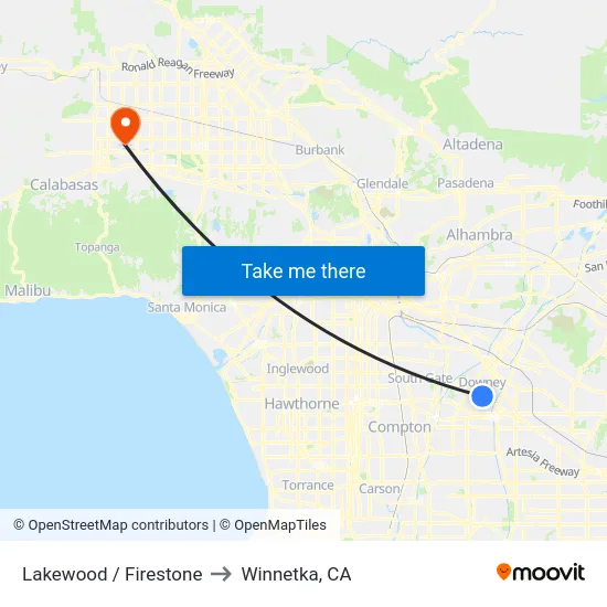 Lakewood / Firestone to Winnetka, CA map