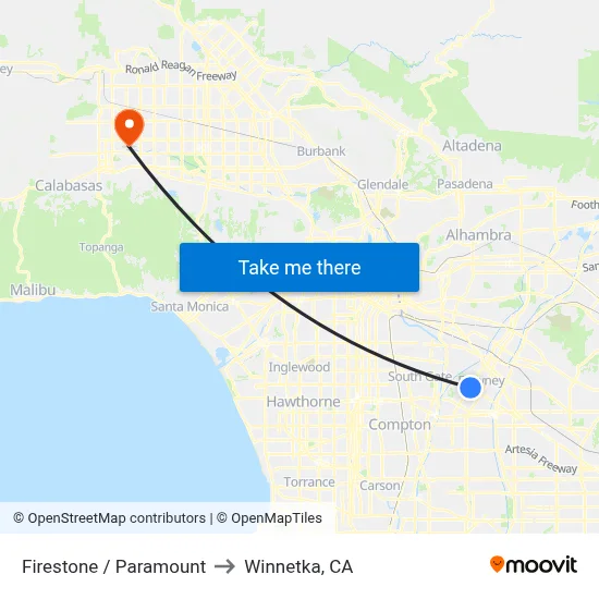 Firestone / Paramount to Winnetka, CA map