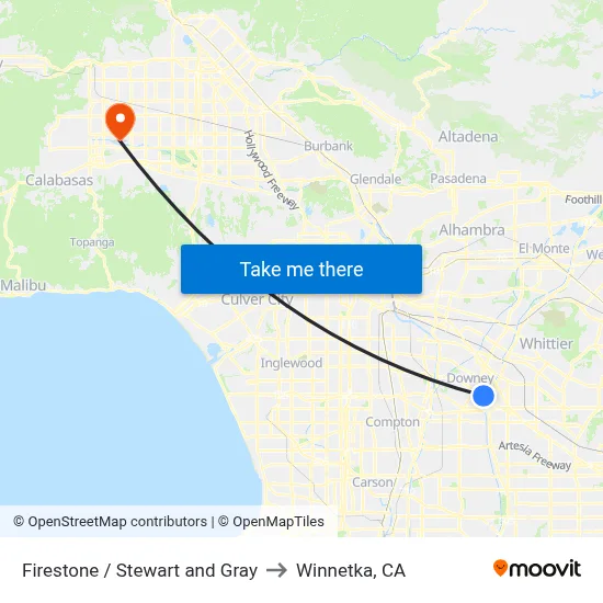 Firestone / Stewart and Gray to Winnetka, CA map