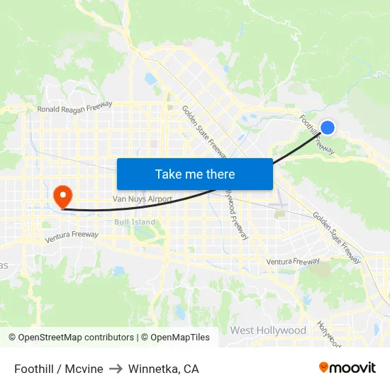 Foothill / Mcvine to Winnetka, CA map