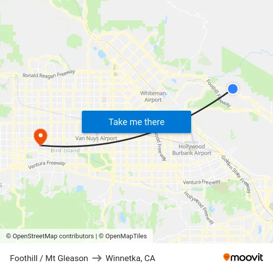 Foothill / Mt Gleason to Winnetka, CA map