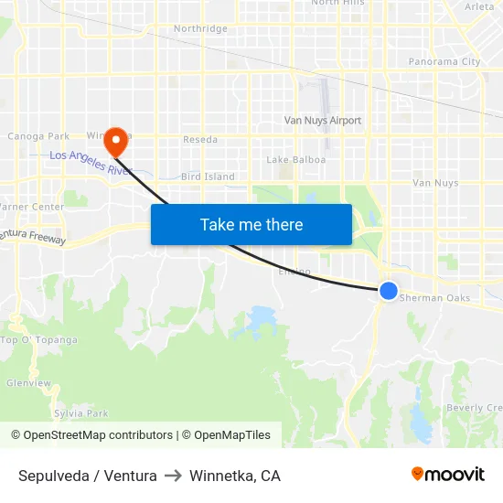 Sepulveda / Ventura to Winnetka, CA map
