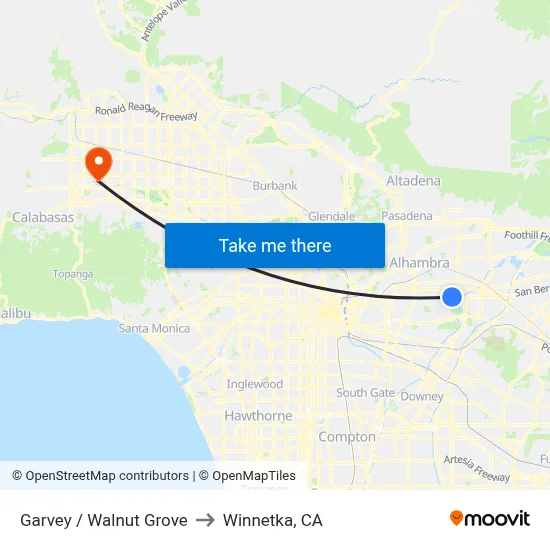 Garvey / Walnut Grove to Winnetka, CA map