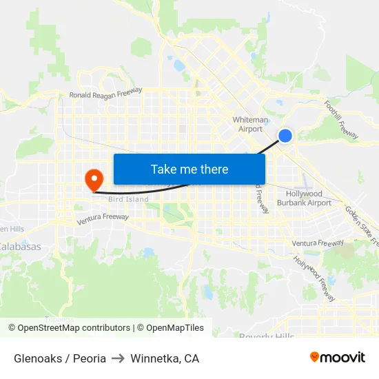 Glenoaks / Peoria to Winnetka, CA map