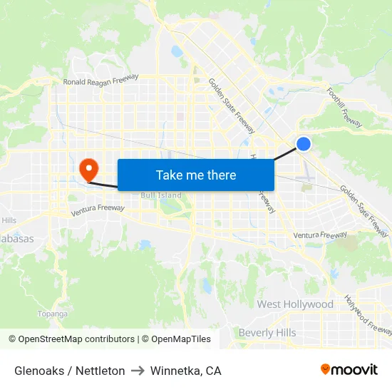 Glenoaks / Nettleton to Winnetka, CA map