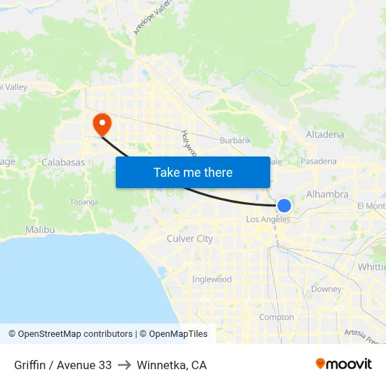 Griffin / Avenue 33 to Winnetka, CA map