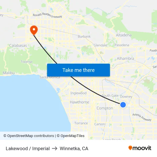 Lakewood / Imperial to Winnetka, CA map