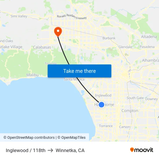 Inglewood / 118th to Winnetka, CA map