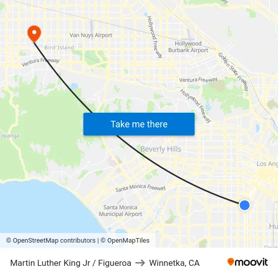 Martin Luther King Jr / Figueroa to Winnetka, CA map