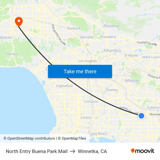 North Entry Buena Park Mall to Winnetka, CA map