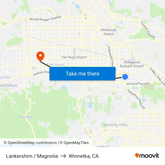 Lankershim / Magnolia to Winnetka, CA map