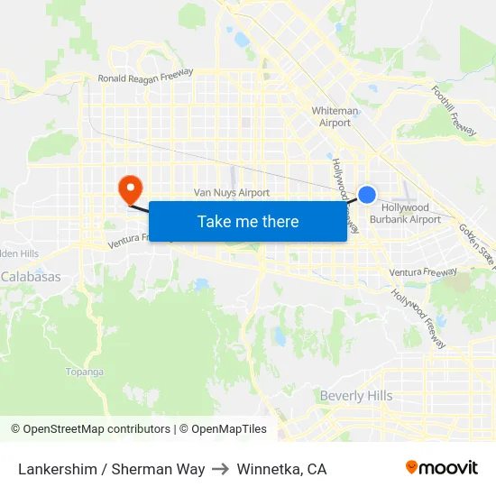 Lankershim / Sherman Way to Winnetka, CA map