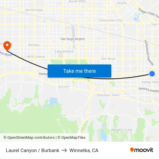 Laurel Canyon / Burbank to Winnetka, CA map