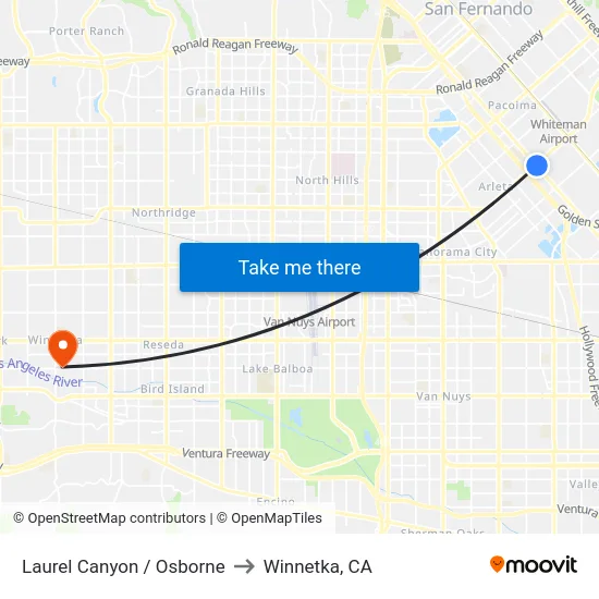 Laurel Canyon / Osborne to Winnetka, CA map