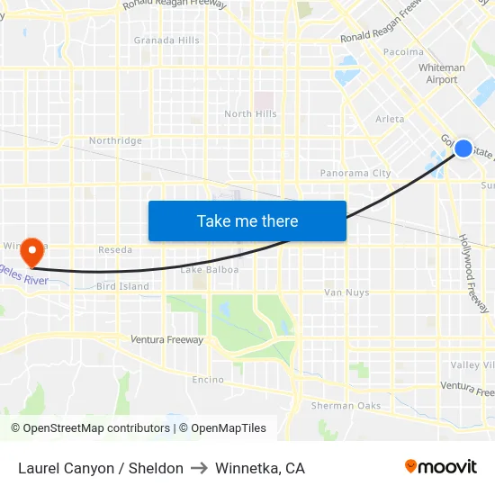 Laurel Canyon / Sheldon to Winnetka, CA map