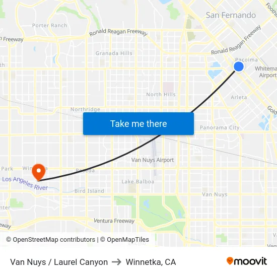 Van Nuys / Laurel Canyon to Winnetka, CA map