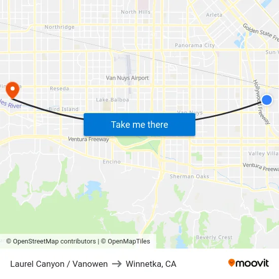 Laurel Canyon / Vanowen to Winnetka, CA map