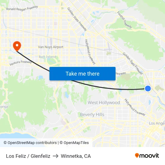 Los Feliz / Glenfeliz to Winnetka, CA map