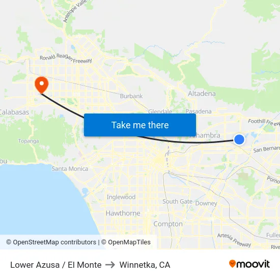 Lower Azusa / El Monte to Winnetka, CA map