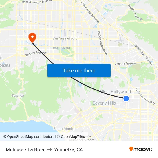 Melrose / La Brea to Winnetka, CA map