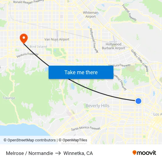 Melrose / Normandie to Winnetka, CA map