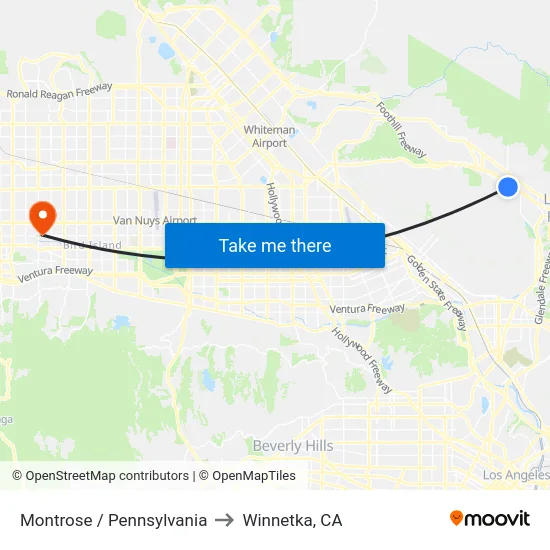 Montrose / Pennsylvania to Winnetka, CA map
