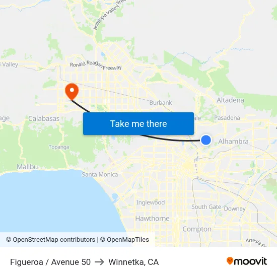 Figueroa / Avenue 50 to Winnetka, CA map