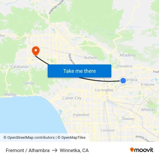 Fremont / Alhambra to Winnetka, CA map