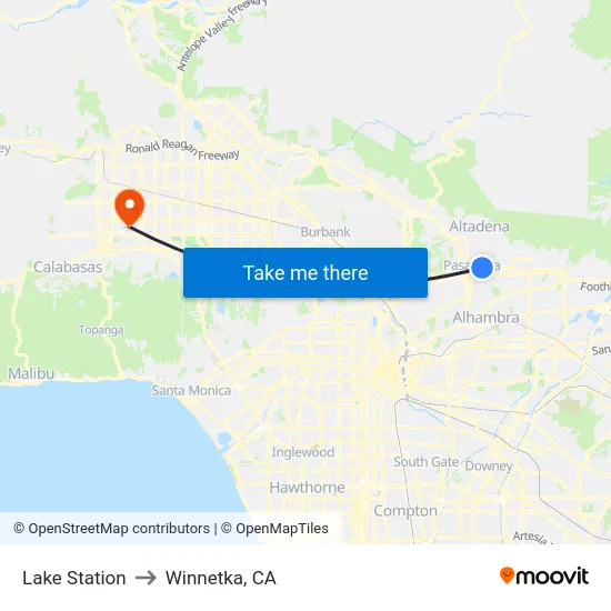 Lake Station to Winnetka, CA map