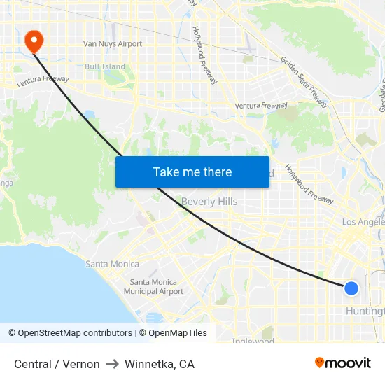 Central / Vernon to Winnetka, CA map