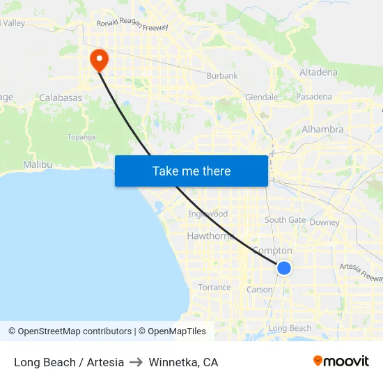 Long Beach / Artesia to Winnetka, CA map