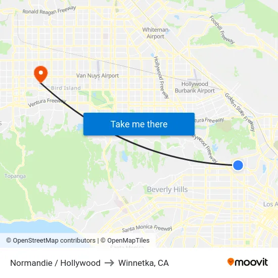 Normandie / Hollywood to Winnetka, CA map