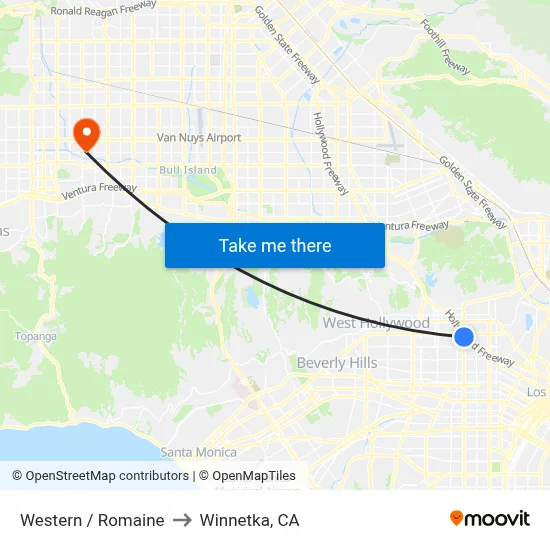 Western / Romaine to Winnetka, CA map