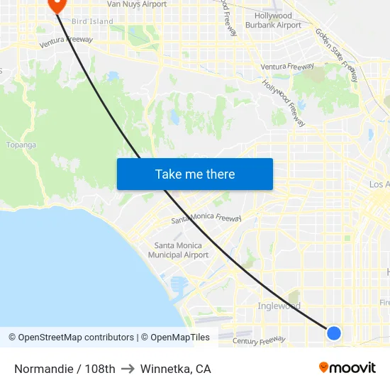 Normandie / 108th to Winnetka, CA map