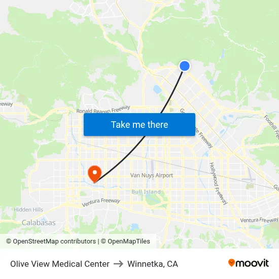 Olive View Medical Center to Winnetka, CA map