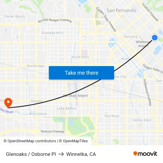 Glenoaks / Osborne Pl to Winnetka, CA map