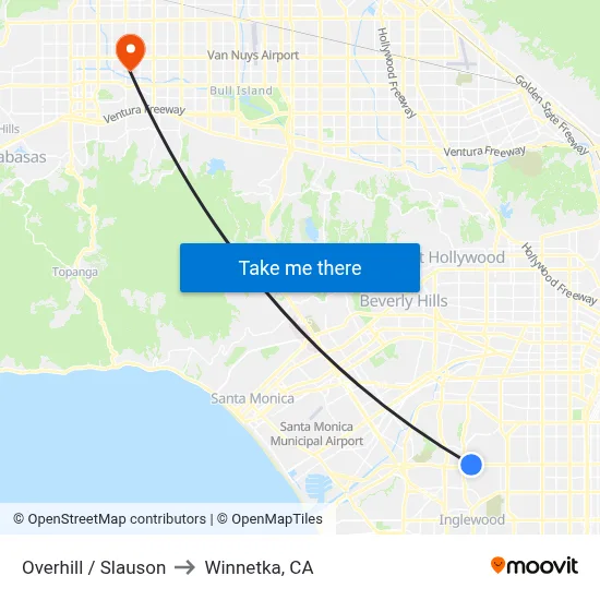 Overhill / Slauson to Winnetka, CA map