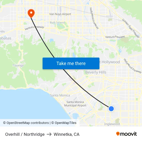 Overhill / Northridge to Winnetka, CA map