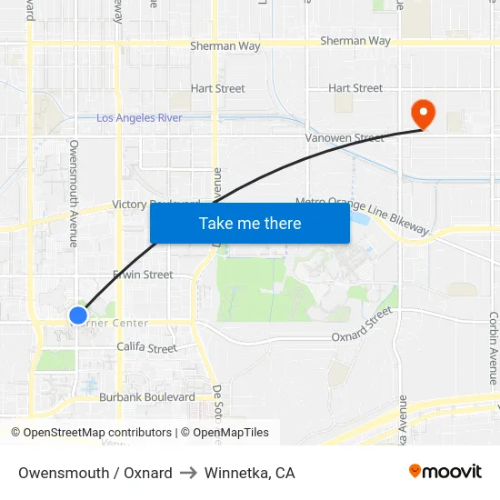 Owensmouth / Oxnard to Winnetka, CA map