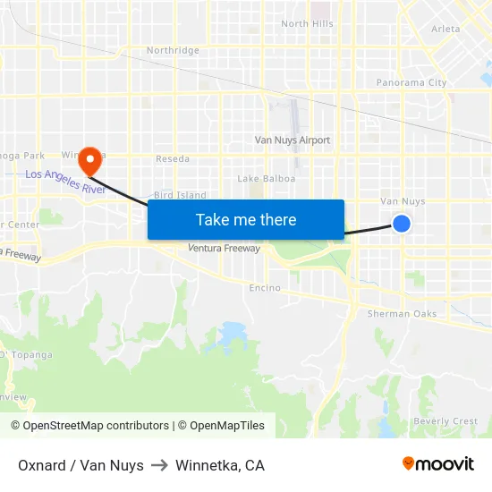 Oxnard / Van Nuys to Winnetka, CA map
