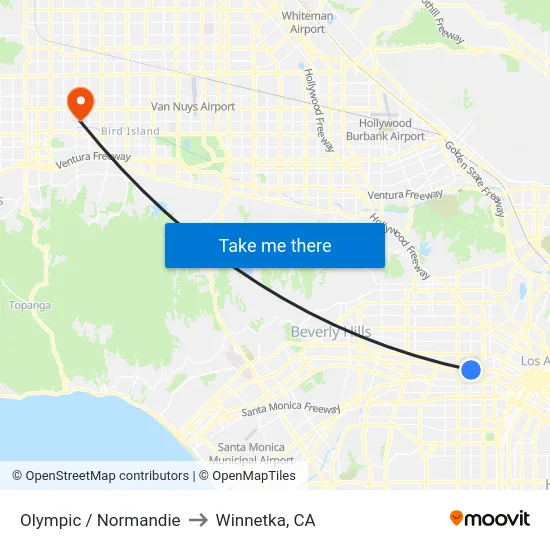 Olympic / Normandie to Winnetka, CA map