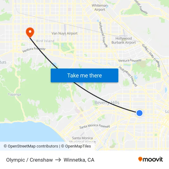 Olympic / Crenshaw to Winnetka, CA map