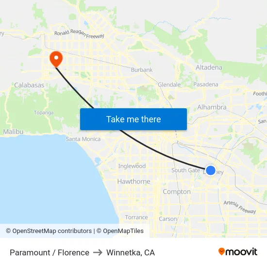 Paramount / Florence to Winnetka, CA map