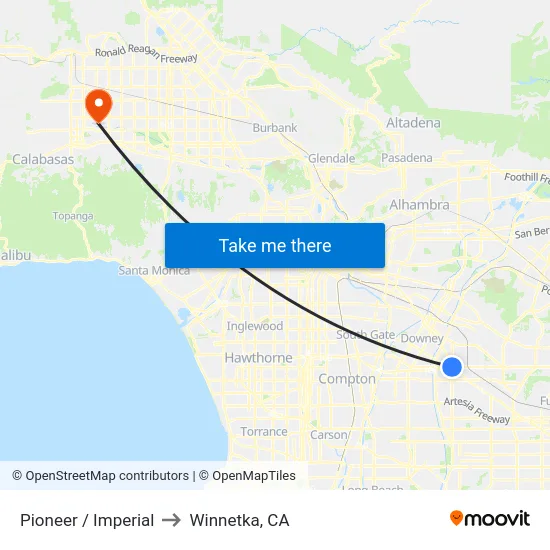 Pioneer / Imperial to Winnetka, CA map
