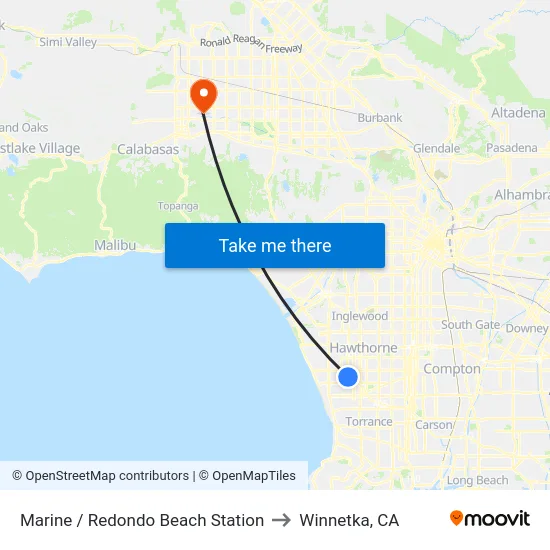 Marine / Redondo Beach Station to Winnetka, CA map
