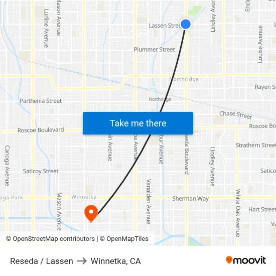 Reseda / Lassen to Winnetka, CA map