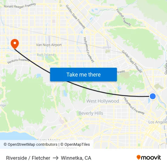 Riverside / Fletcher to Winnetka, CA map