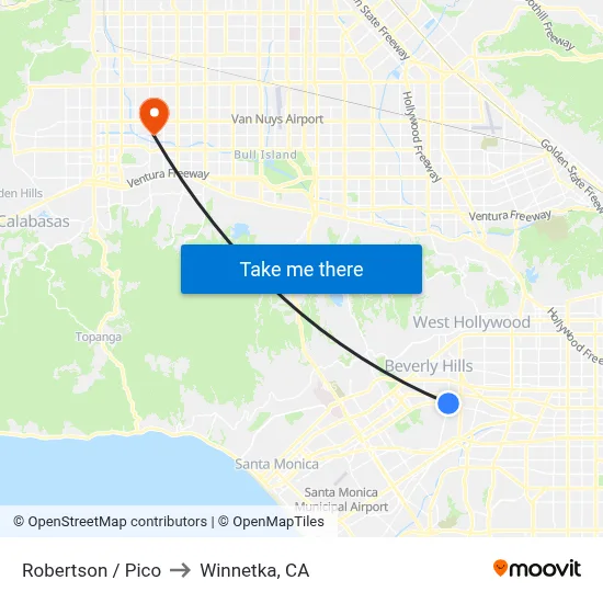 Robertson / Pico to Winnetka, CA map