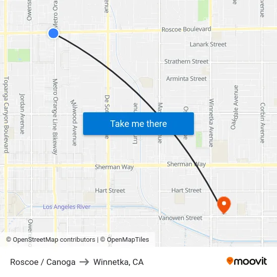 Roscoe / Canoga to Winnetka, CA map