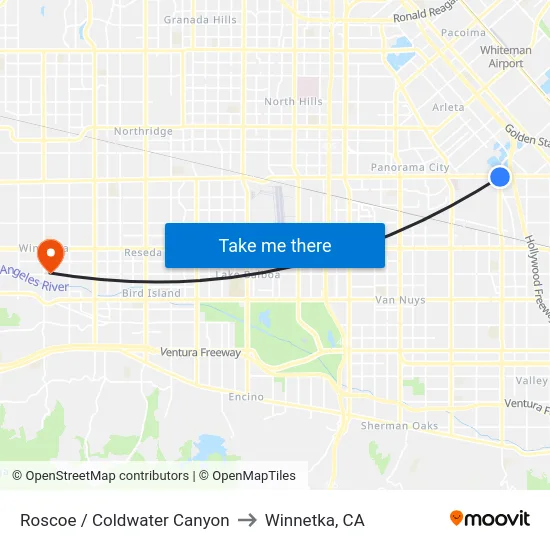 Roscoe / Coldwater Canyon to Winnetka, CA map